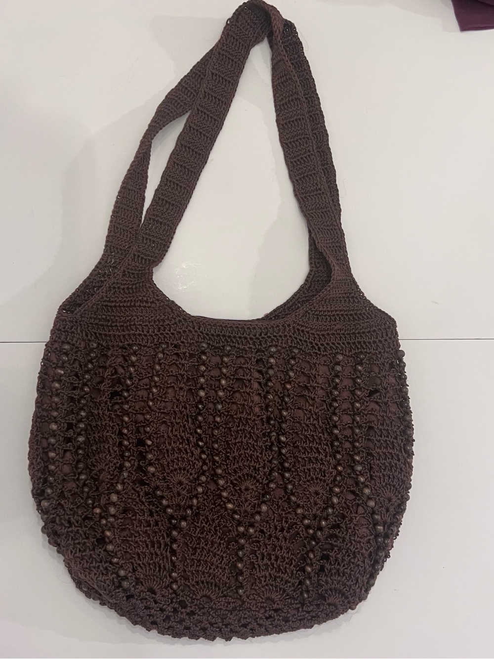 Source Unknown Dark Brown Crochet Shoulder Bag